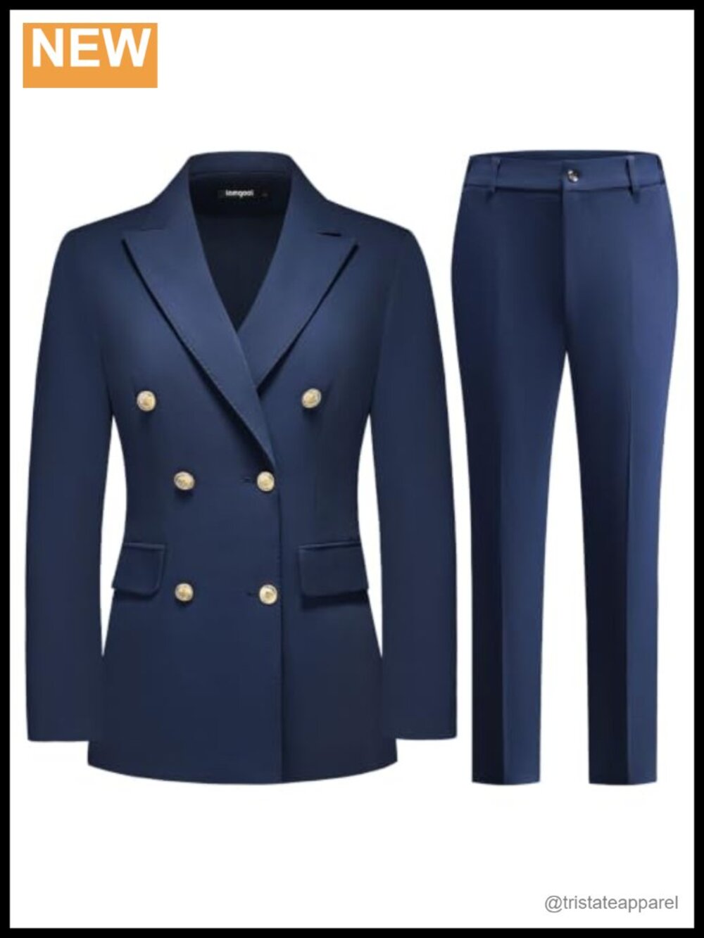 Women 2 Piece Pants Suit Set Double Breasted Blazer Straight Leg Pants Business